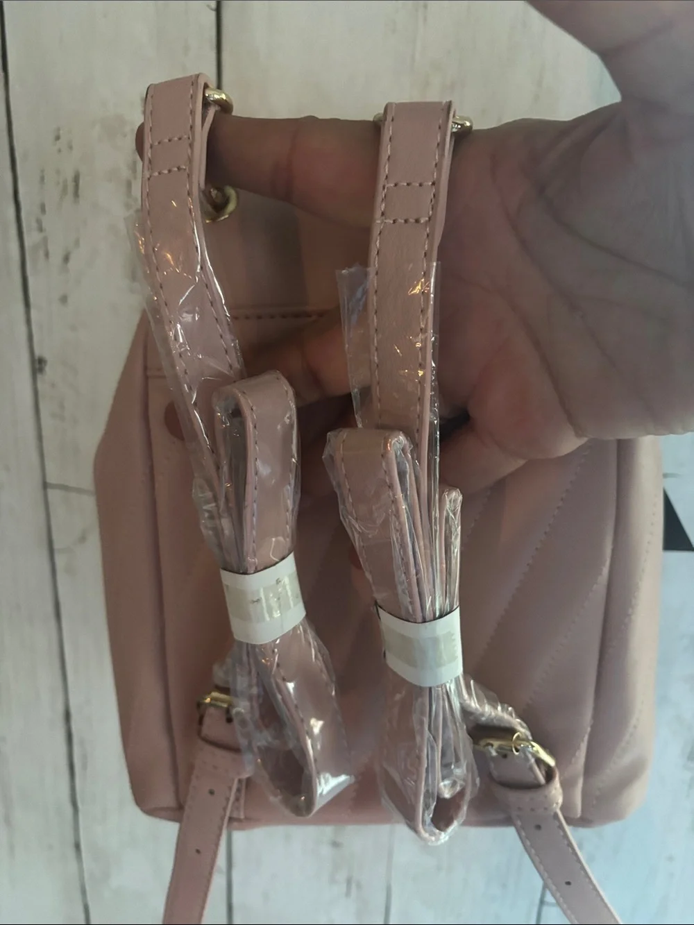 Quilted Pink Mini Backpack with Gold Hardware